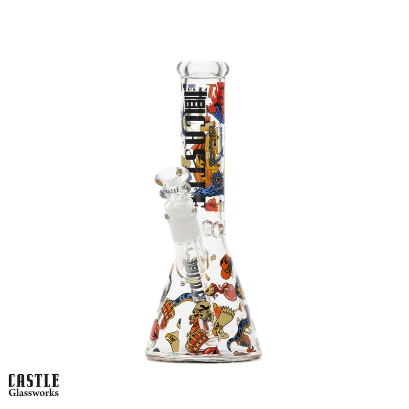10" Tattoo Beaker Bong - 5mm Thick Glass